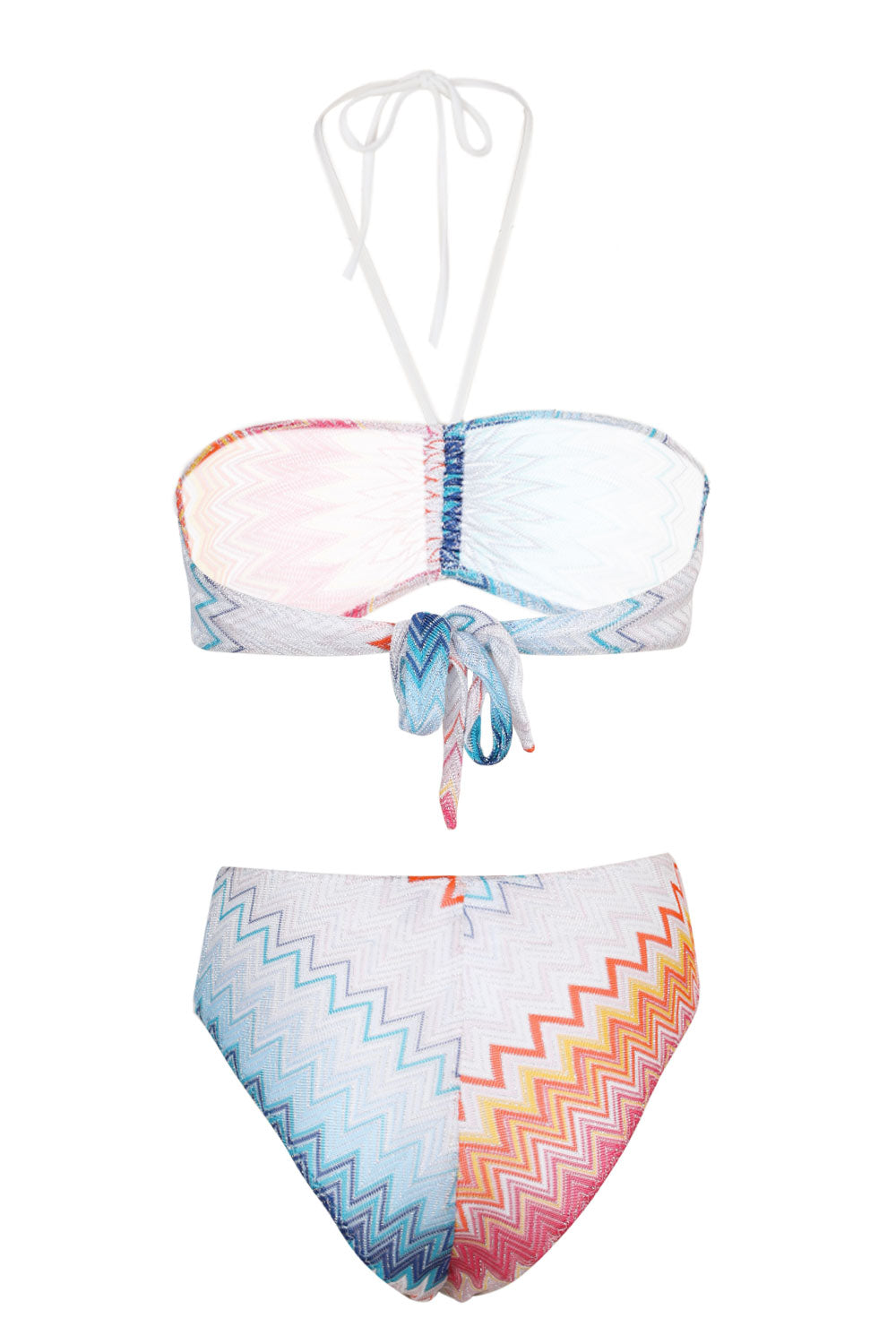 Load image into Gallery viewer, Bandeau Bikini In Zig Zag Lame Viscose Blend Shaded Fuchsia/Blue
