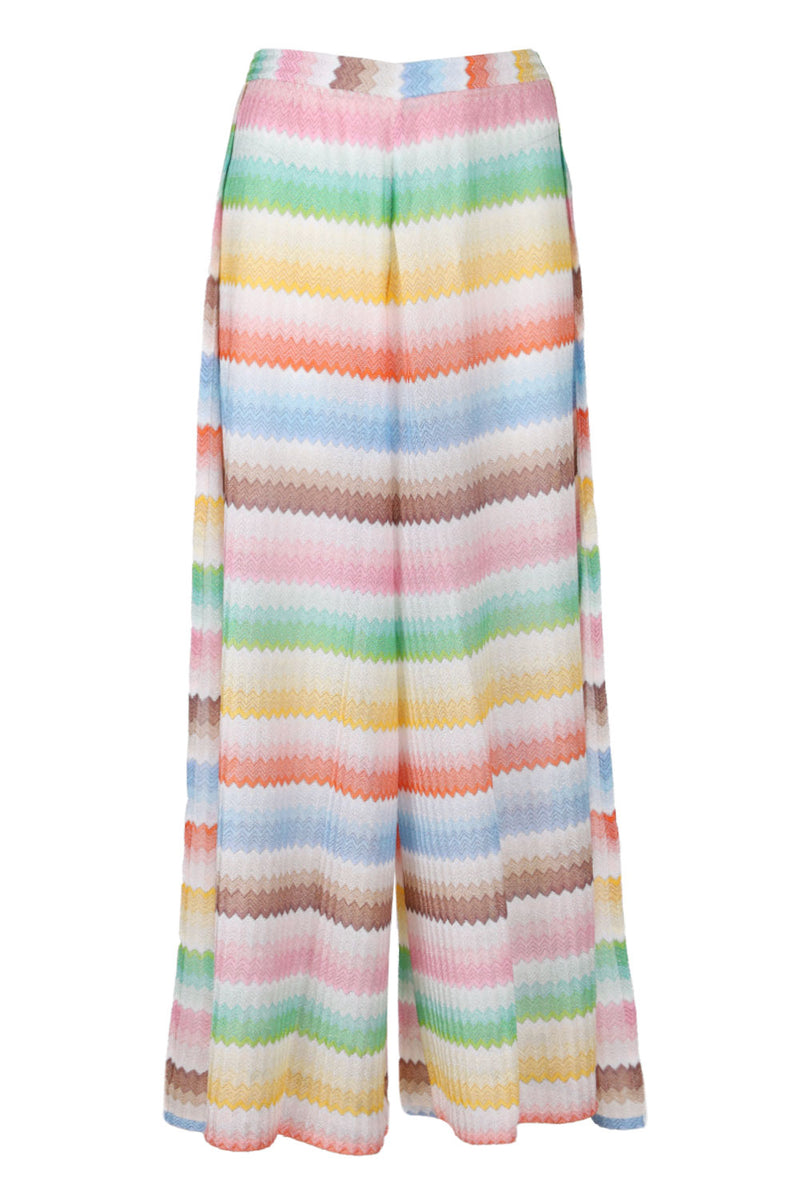 Beach Cover-up Pants with Degrade Zig Zag Pattern and Slits
