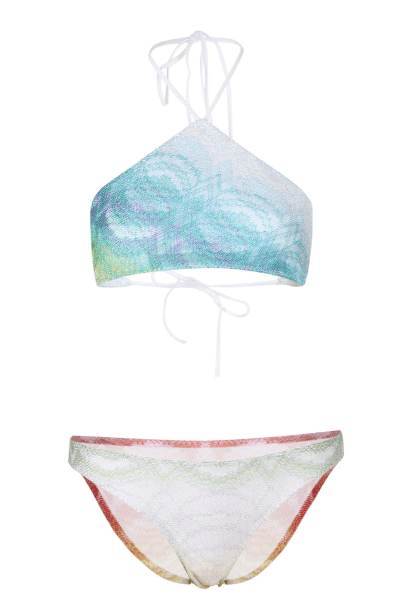 Bikini in Shaded Lame Viscose with Halterneck Top Multicolor