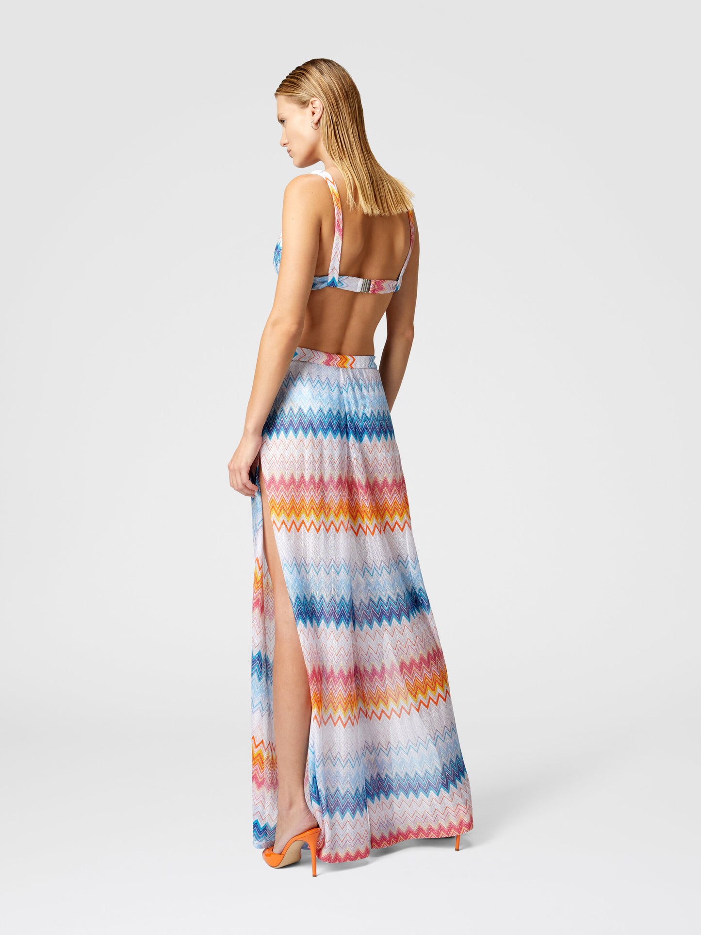 Load image into Gallery viewer, Classic Trousers In a Viscose Blend Zig Zag Lame Shaded Fucsia/Blue
