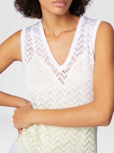 Gradient Chevron Viscose V-Neck Mini Dress Lightblue/Limegreen/Creamy