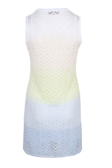 Gradient Chevron Viscose V-Neck Mini Dress Lightblue/Limegreen/Creamy