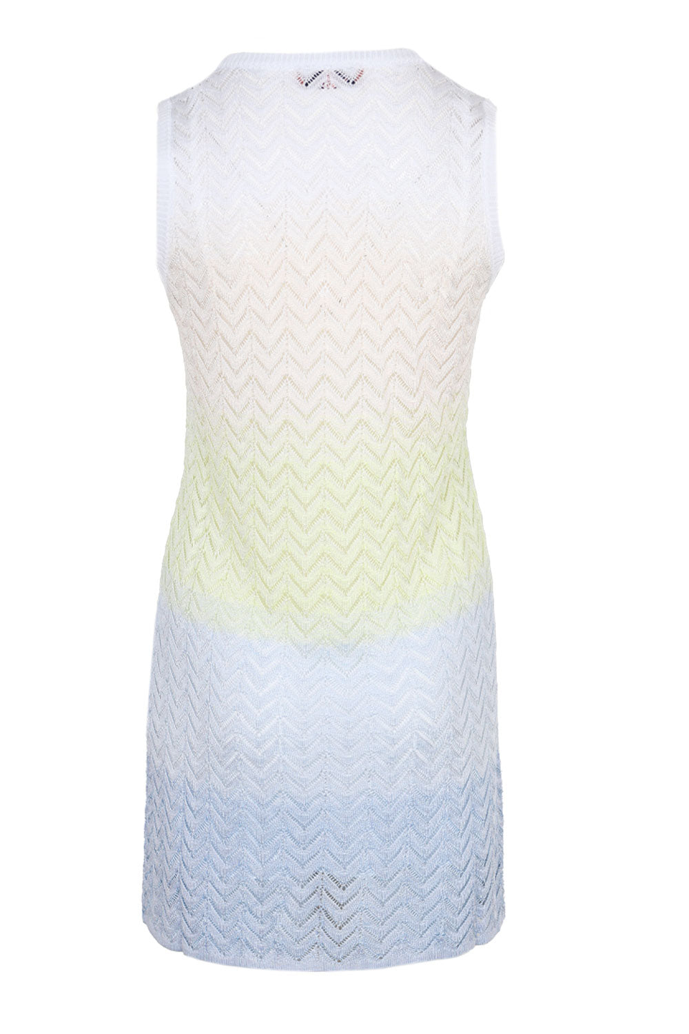 Load image into Gallery viewer, Gradient Chevron Viscose V-Neck Mini Dress Lightblue/Limegreen/Creamy
