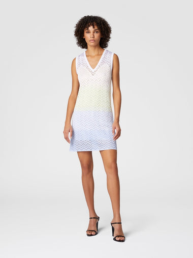 Gradient Chevron Viscose V-Neck Mini Dress Lightblue/Limegreen/Creamy