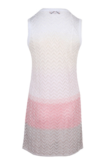 Gradient Chevron Viscose V Neck Mini Dress Beige/Pink/Creamy
