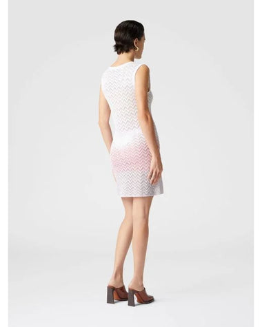 Gradient Chevron Viscose V Neck Mini Dress Beige/Pink/Creamy