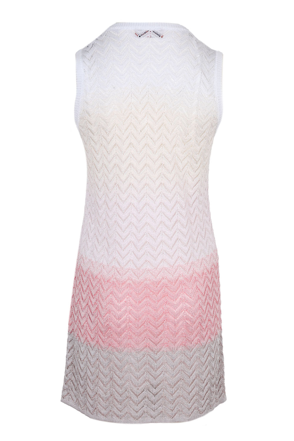 Load image into Gallery viewer, Gradient Chevron Viscose V Neck Mini Dress Beige/Pink/Creamy
