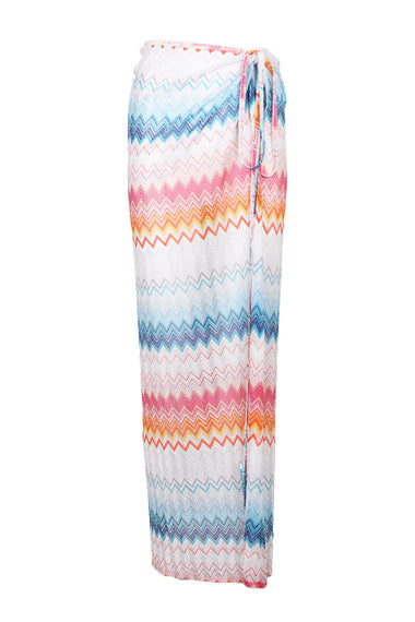 Long Skirt In Zig Zag Lame Viscose Blend with Drawstring Shaded Fuchsia/Blue
