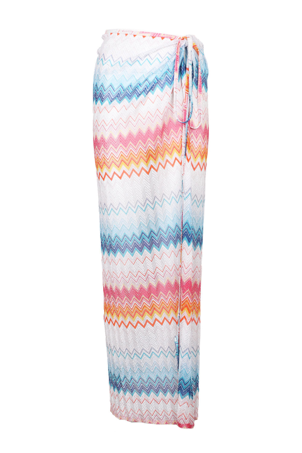 Load image into Gallery viewer, Long Skirt In Zig Zag Lame Viscose Blend with Drawstring Shaded Fuchsia/Blue
