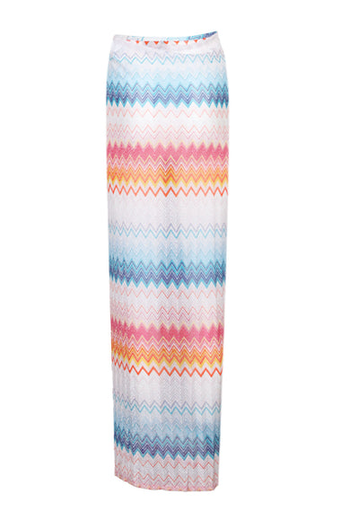 Long Skirt In Zig Zag Lame Viscose Blend with Drawstring Shaded Fuchsia/Blue