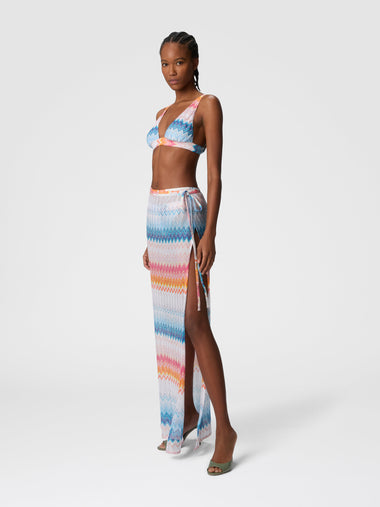 Long Skirt In Zig Zag Lame Viscose Blend with Drawstring Shaded Fuchsia/Blue