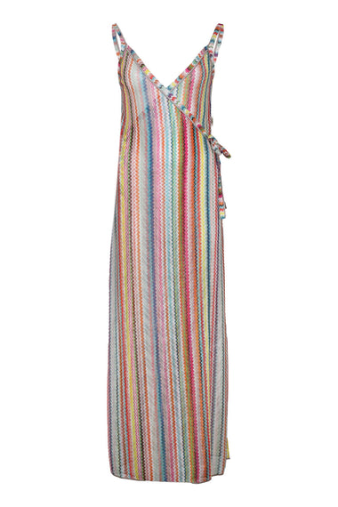 Long Cover-up in Viscose with Zigzag Pattern Multicolor