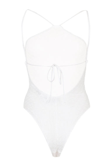 One Piece Swimsuit in Lame Halterneck White
