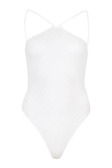 One Piece Swimsuit in Lame Halterneck White