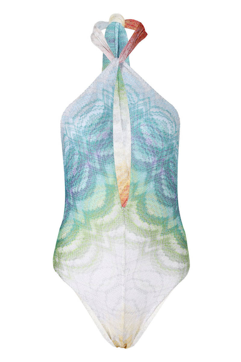 One Piece Swimsuit in Shaded Lame Viscose with Cut-Out Detail Multicolor