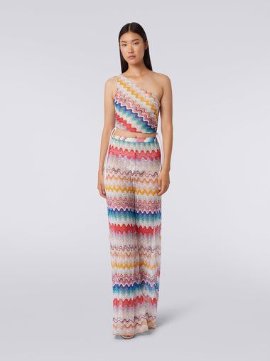 On Shoulder Crop Top Multicolored White Base