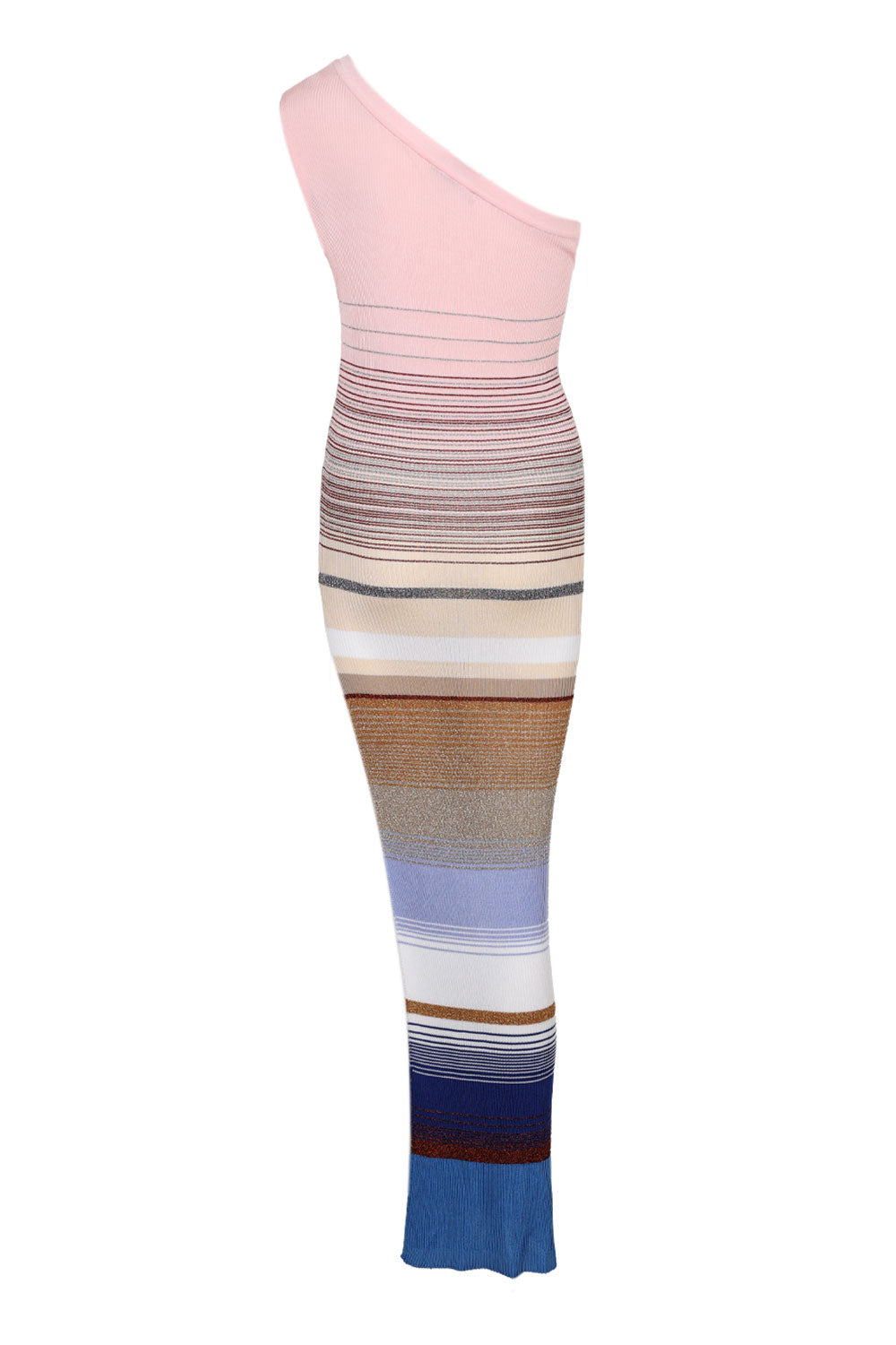 Load image into Gallery viewer, One Shoulder Dress In Striped Ribbed Knit  With Lurex Blue And Pink

