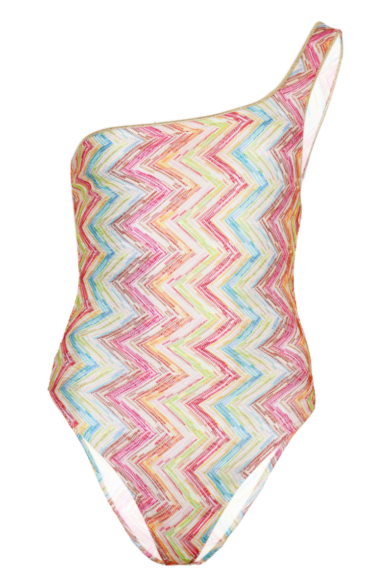 One Shoulder One Piece Swimsuit In Printed Tulle