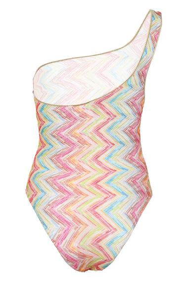 One Shoulder One Piece Swimsuit In Printed Tulle