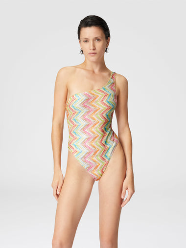 One Shoulder One Piece Swimsuit In Printed Tulle