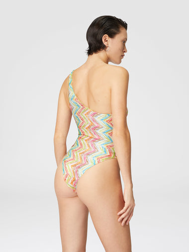 One Shoulder One Piece Swimsuit In Printed Tulle