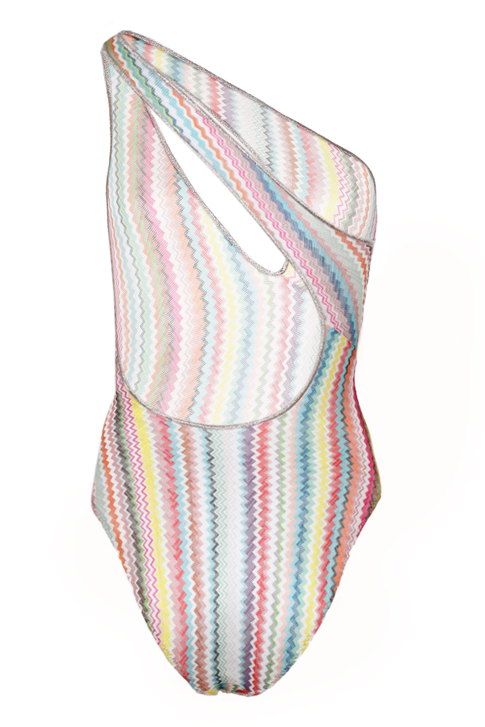 Load image into Gallery viewer, One Shoulder Swimsuit Lame in Zigzag Pattern Multicolor

