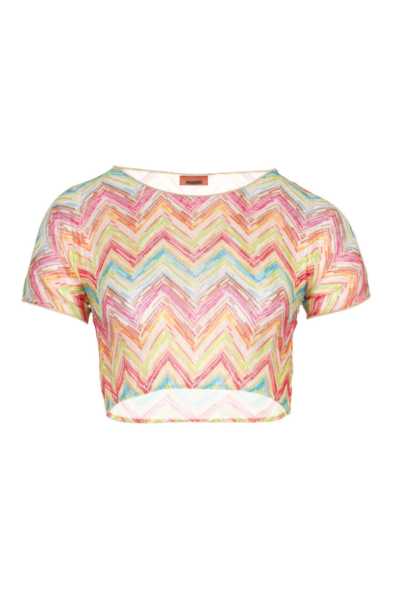 Printed Tulle Crop Top Multi Tetris/Micro Chevron
