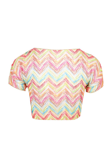 Printed Tulle Crop Top Multi Tetris/Micro Chevron
