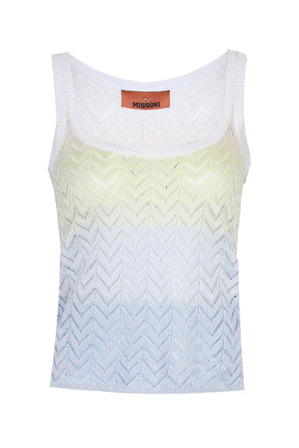Load image into Gallery viewer, Shaded Chevron Viscose Tank Top Lightblue/Limegreen/Creamy
