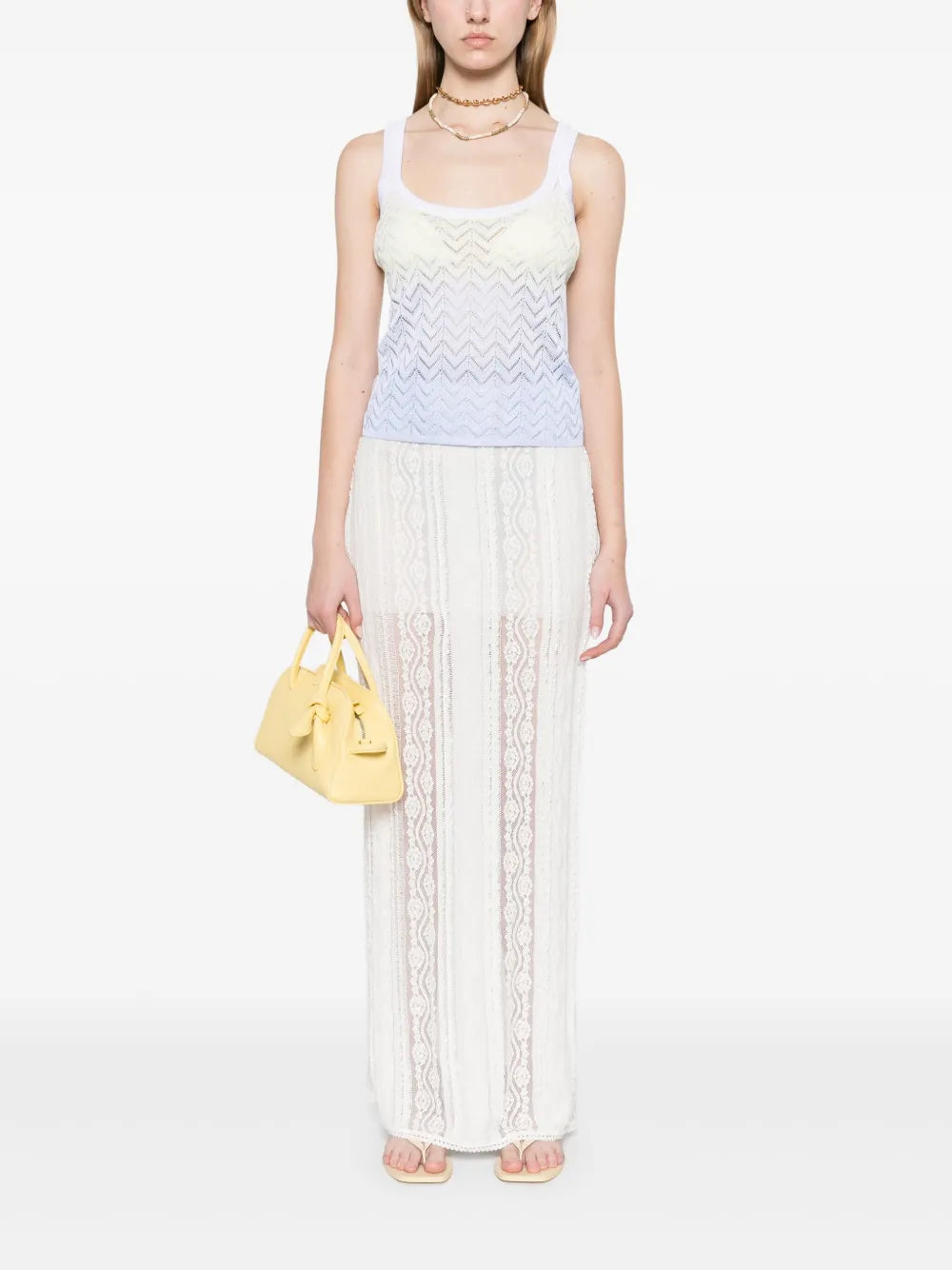 Load image into Gallery viewer, Shaded Chevron Viscose Tank Top Lightblue/Limegreen/Creamy
