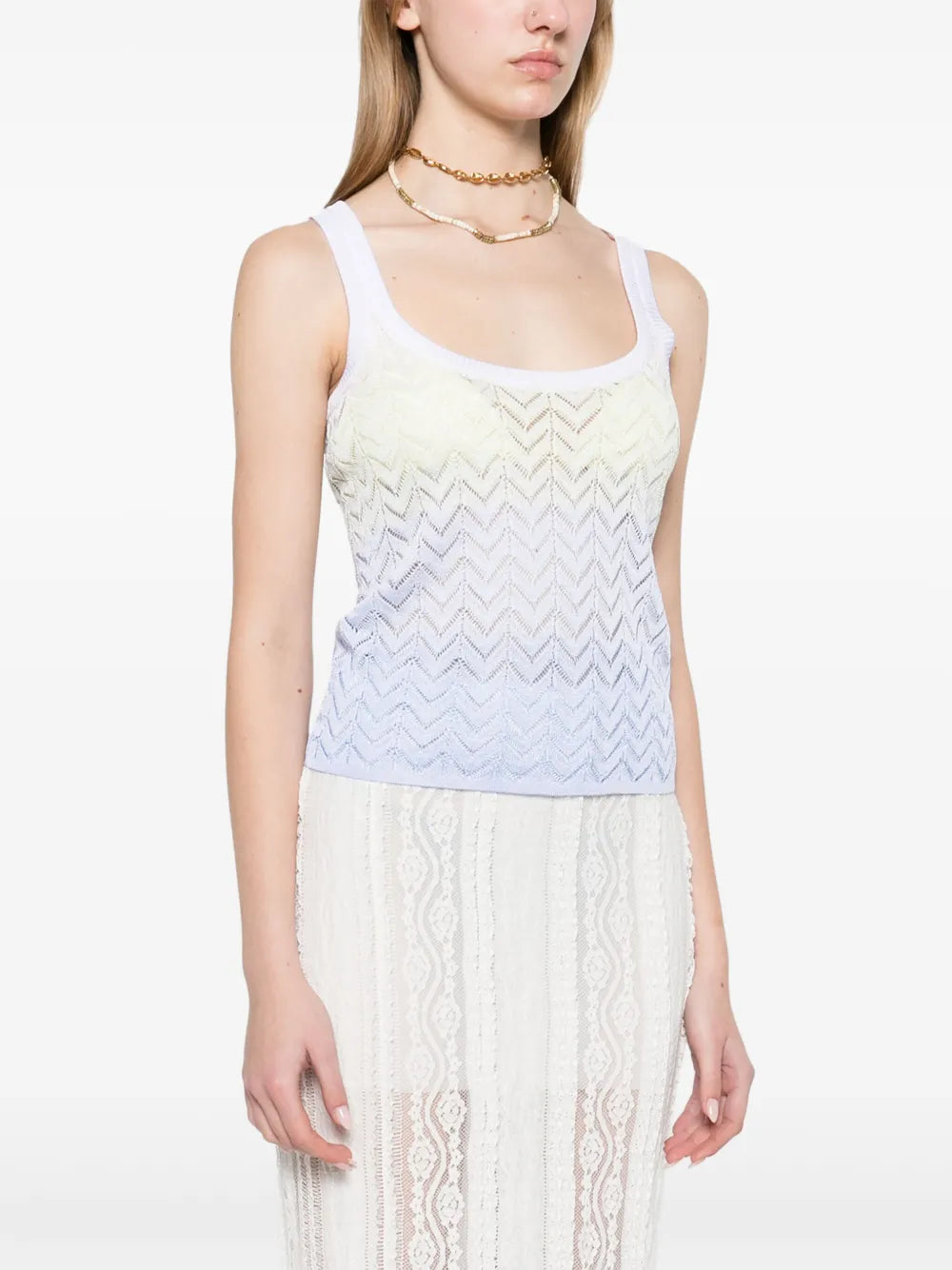 Load image into Gallery viewer, Shaded Chevron Viscose Tank Top Lightblue/Limegreen/Creamy
