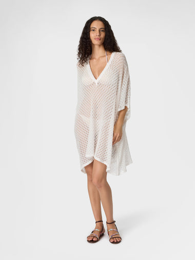Short Caftan Cover-up in Lame Viscose with Raschel Workmanship