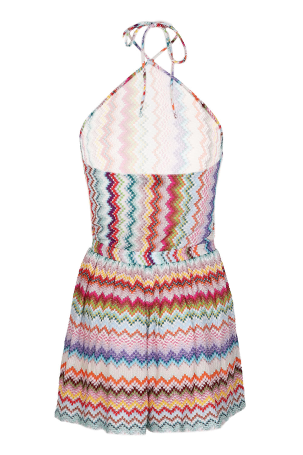 Load image into Gallery viewer, Short Jumpsuit in Lame Viscose with Pixel-effect Zigzag Pattern
