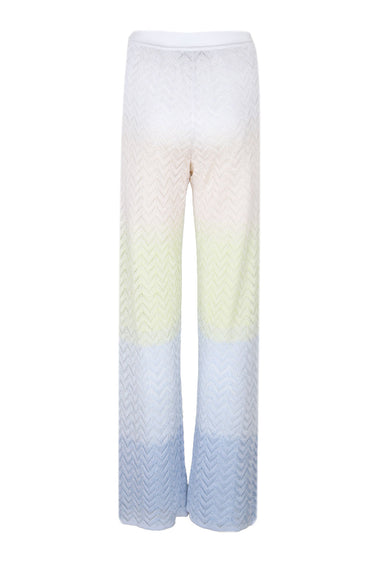 Straight Trousers In Gradient Chevron Viscose Lightblue/Limegreen/Creamy