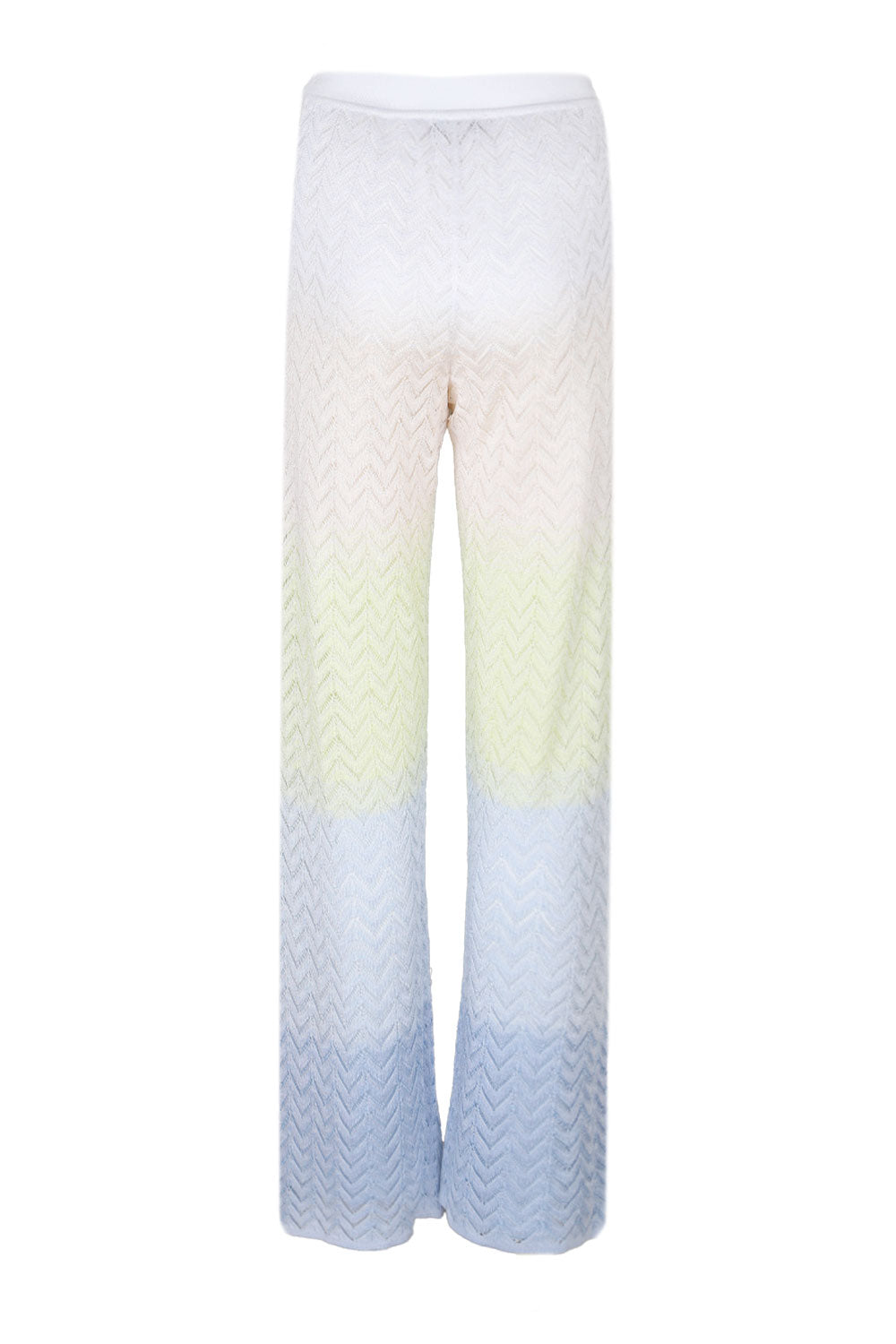 Load image into Gallery viewer, Straight Trousers In Gradient Chevron Viscose Lightblue/Limegreen/Creamy
