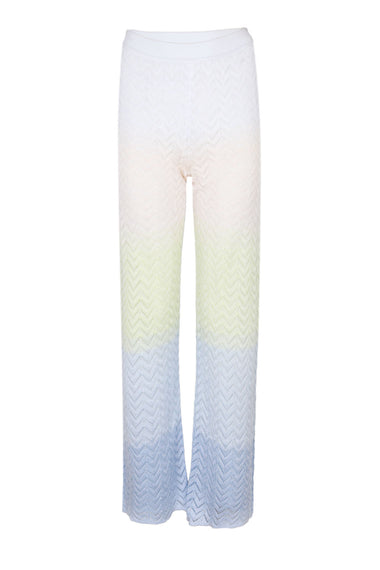 Straight Trousers In Gradient Chevron Viscose Lightblue/Limegreen/Creamy