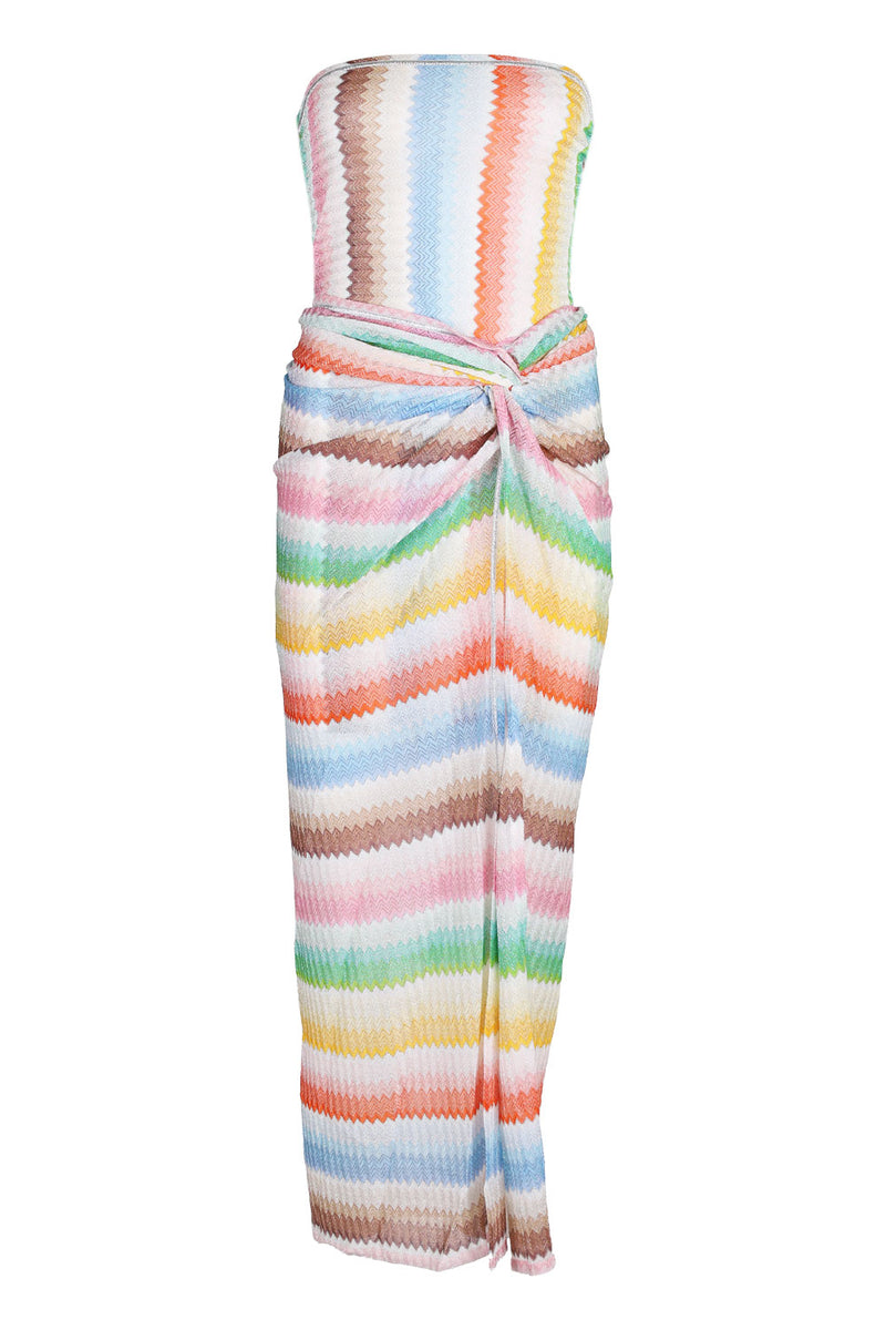 Strapless Cover-up Dress with Degrade Zig Zag Motif Multicolor