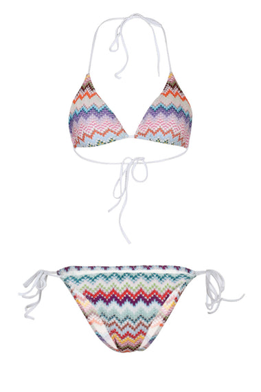 Triangle Bikini in Lamé Viscose with Pixel-effect Zigzag Pattern
