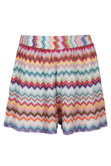 Viscose Lame Shorts with Pixelated Zigzag Motif Multicolour