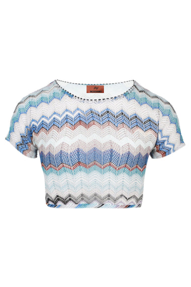 Zig Zag Crop Top Short Sleeve In Blue