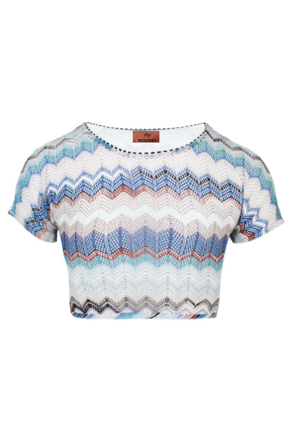 Load image into Gallery viewer, Zig Zag Crop Top Short Sleeve In Blue
