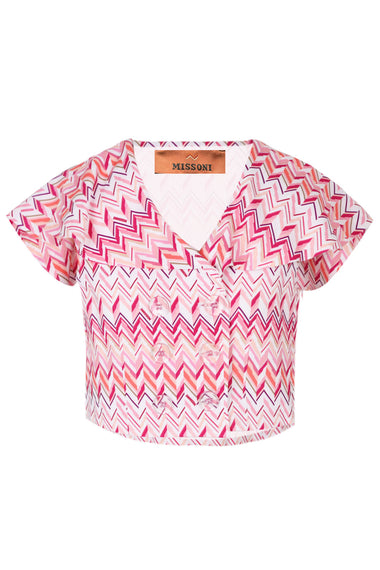 Girls Fuchsia Ivory Zig Zag Pattern Suit Jacket