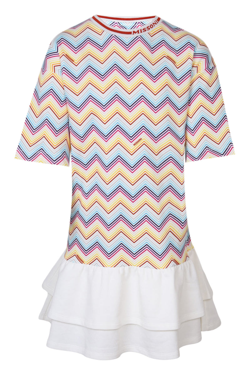 Girls Jersey Dress in Multicolour/White