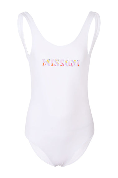 Girls Logo Print Swimsuit White