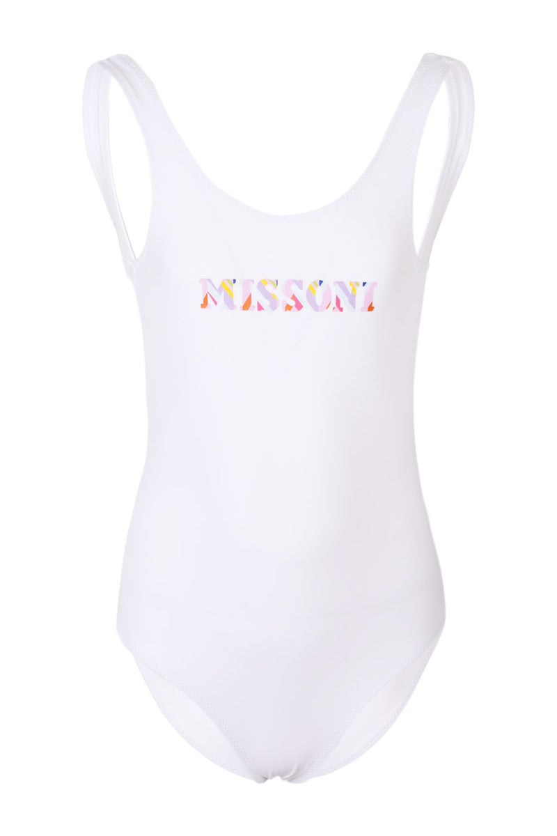 Girls Logo Print Swimsuit White