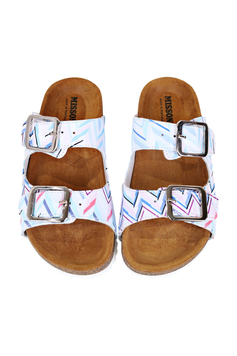 Girls Zigzag Light Blue and Pink Sliders