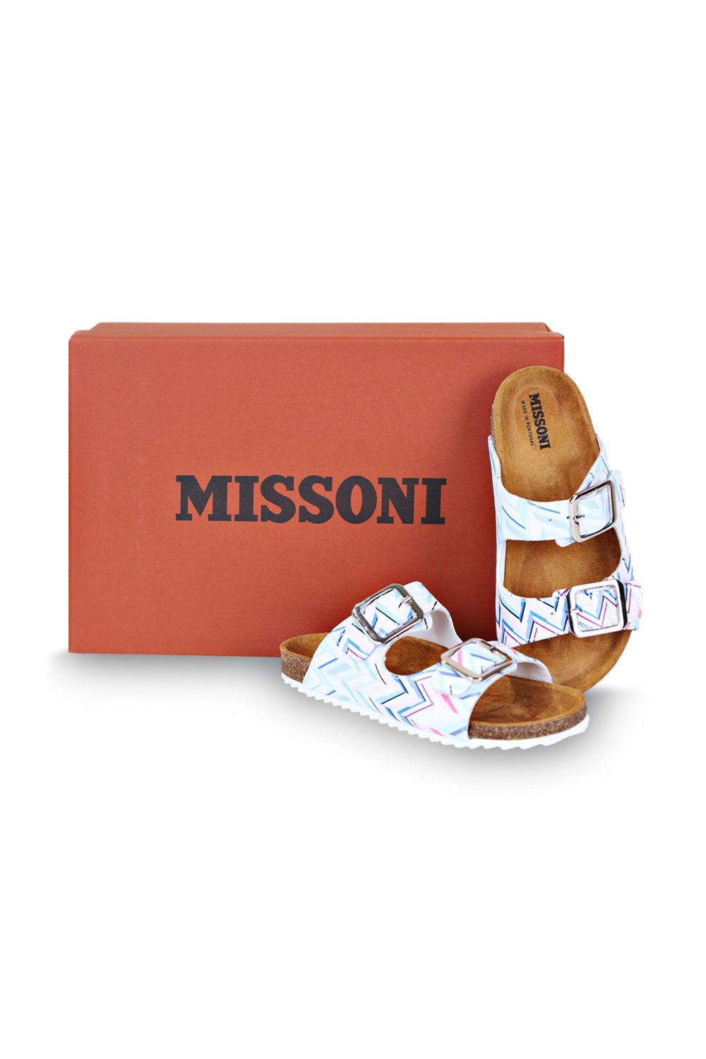 Load image into Gallery viewer, Girls Zigzag Light Blue and Pink Sliders
