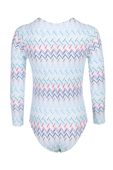Girls Blue Zigzag Pattern Swimsuit