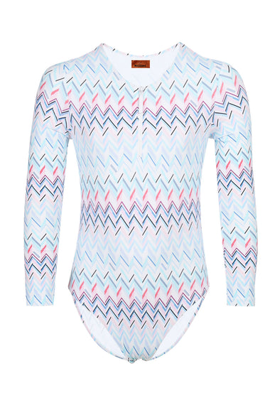 Girls Blue Zigzag Pattern Swimsuit