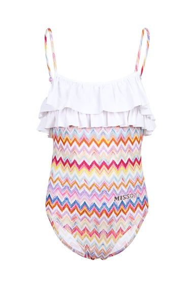 Girls Colourful Zigzag Pattern with White Ruffle